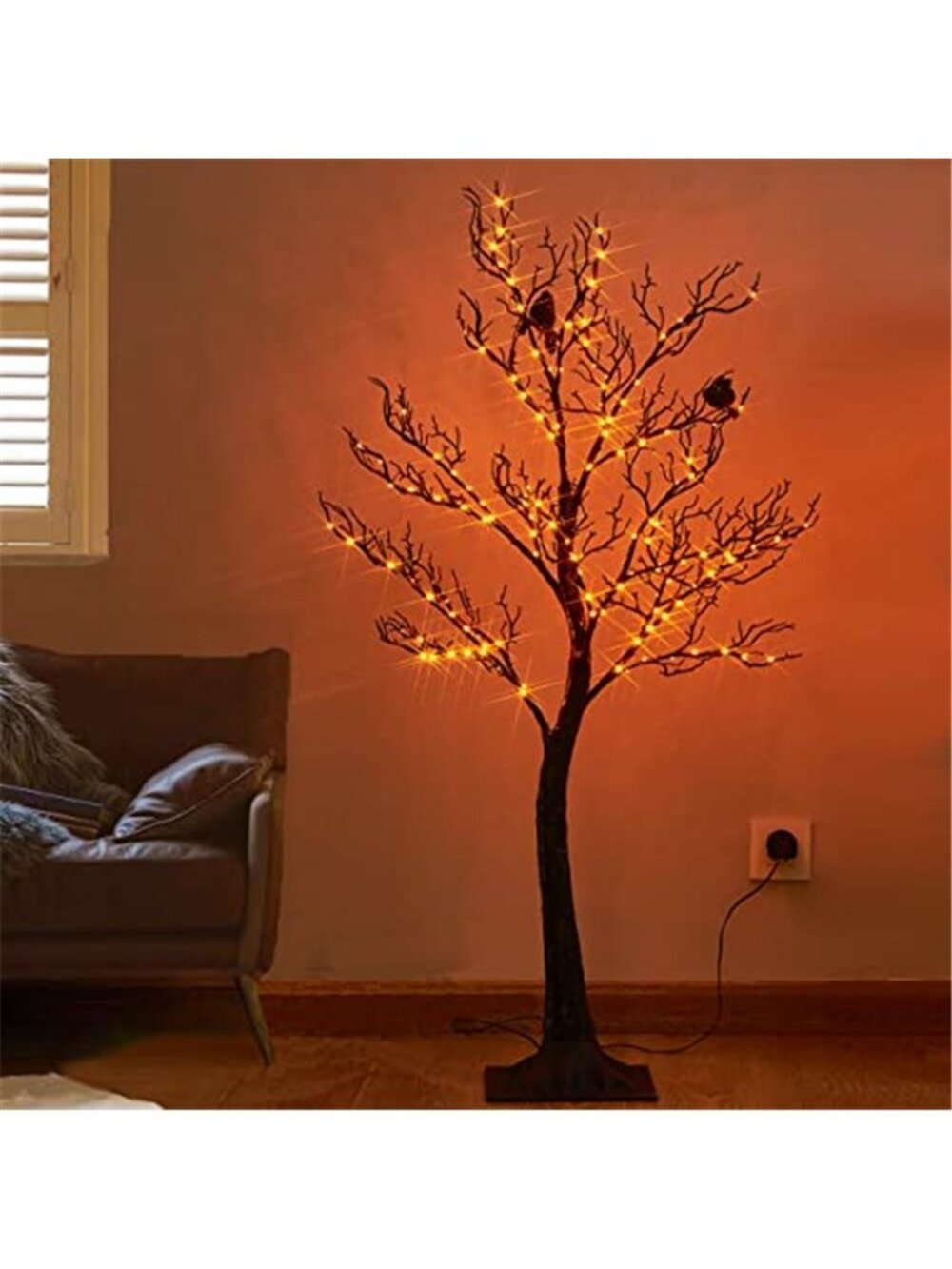 Lighted Halloween Tree with 150 Orange Fairy Lights 4FT, Spooky Black